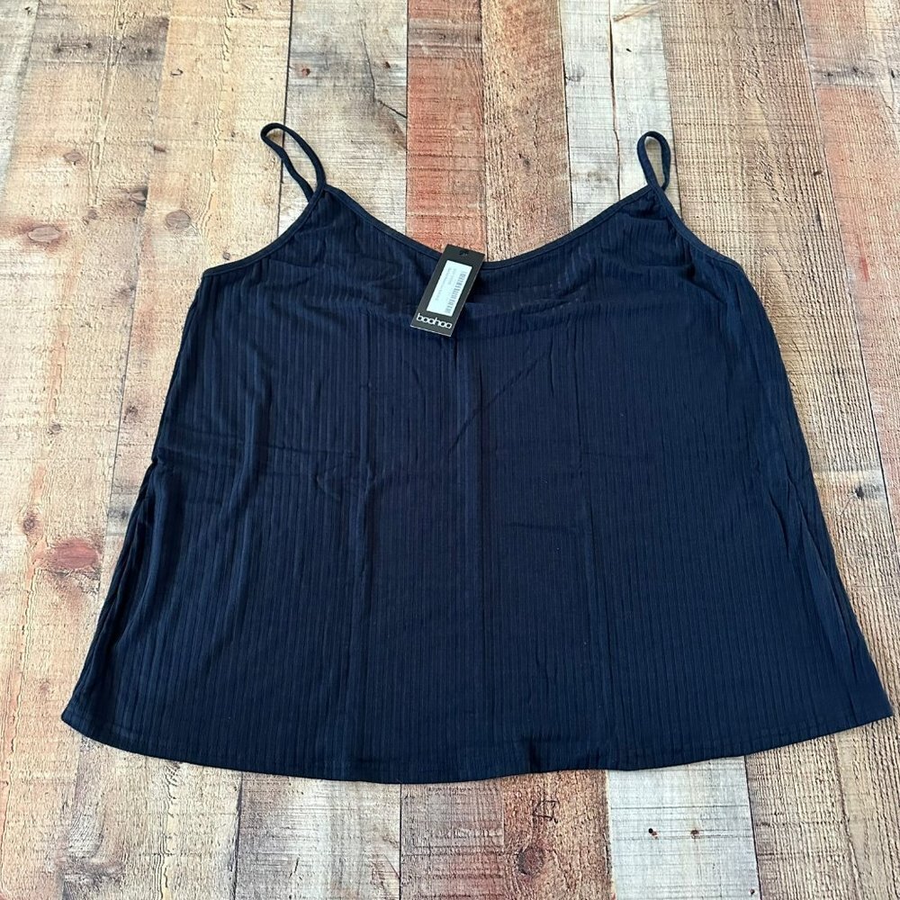 Boohoo black soft ribbed cami plus size women's 22